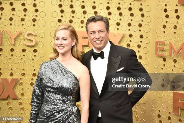 Laura Linney and Marc Schauer attend the 71st Emmy Awards at Microsoft Theater on September 22, 2019 in Los Angeles, California.