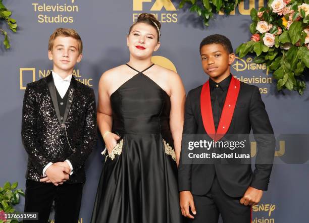 Parker Bates, Mackenzie Hancsicsak, and Lonnie Chavis attend the Walt Disney Television Emmy Party on September 22, 2019 in Los Angeles, California.