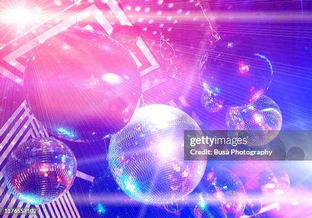 disco balls inside club - abstract nightclub stock pictures, royalty-free photos & images