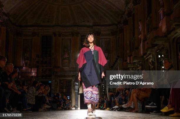 Model walks the runway at the Alexandra Moura show during the Milan Fashion Week Spring/Summer 2020 on September 23, 2019 in Milan, Italy.