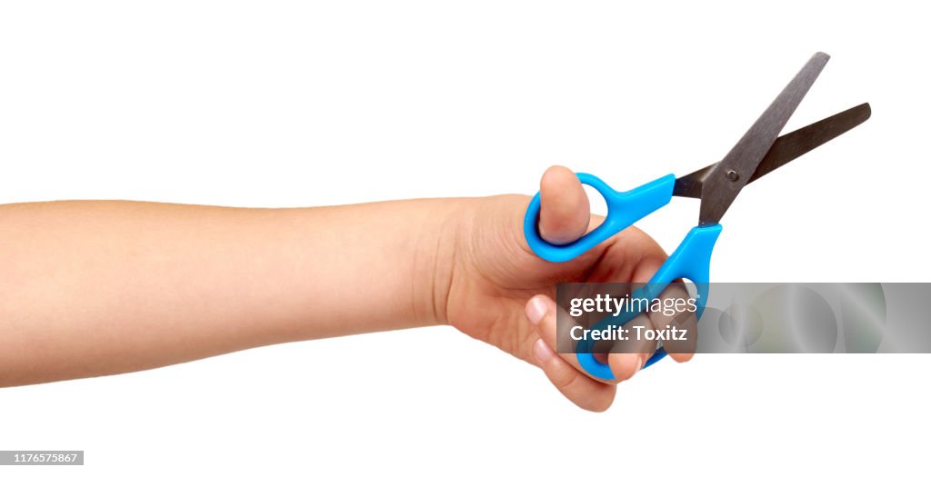 Children Hand With Blue Little Scissors Kids Educational Work High-Res  Stock Photo - Getty Images
