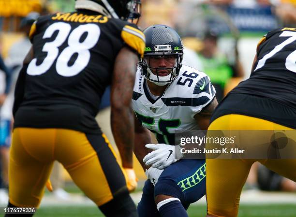 Mychal Kendricks of the Seattle Seahawks in action against the Pittsburgh Steelers on September 15, 2019 at Heinz Field in Pittsburgh, Pennsylvania.