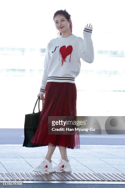 South Korean actress and singer Suzy is seen on departure at Incheon International Airport on September 23, 2019 in Incheon, South Korea.