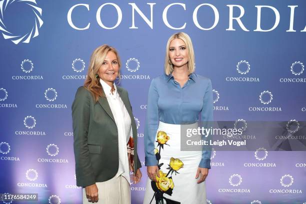 First Lady of Greece, Mareva Grabowski-Mitsotakis and Advisor to the President Ivanka Trump pose for a picture during the 2019 Concordia Annual...