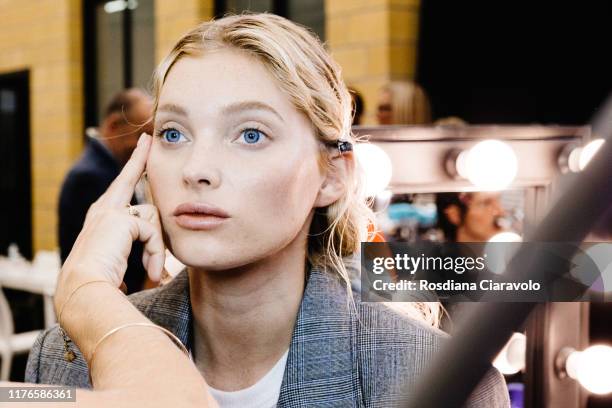 Elsa Hosk is seen backstage for Fila fashion show during the Milan Fashion Week Spring/Summer 2020 on September 22, 2019 in Milan, Italy.