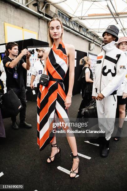 Maartje Verhoef is seen backstage for Fila fashion show during the Milan Fashion Week Spring/Summer 2020 on September 22, 2019 in Milan, Italy.