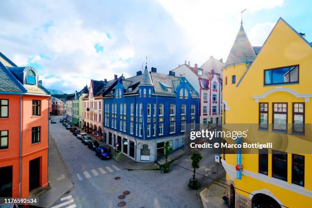 art nouveau buildings in the old town of alesund, norway - alesund stock pictures, royalty-free photos & images