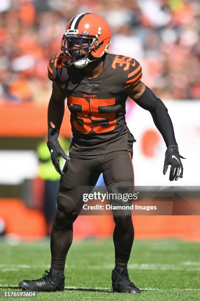 Defensive back Jermaine Whitehead of the Cleveland Browns waits for the snap in the first quarter of a game against the Seattle Seahawks on October...