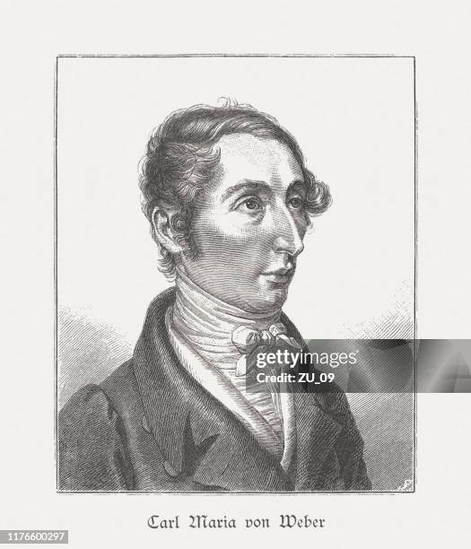 carl maria von weber (1786-1826), german composer, woodcut, published 1887 - carl maria von weber stock illustrations