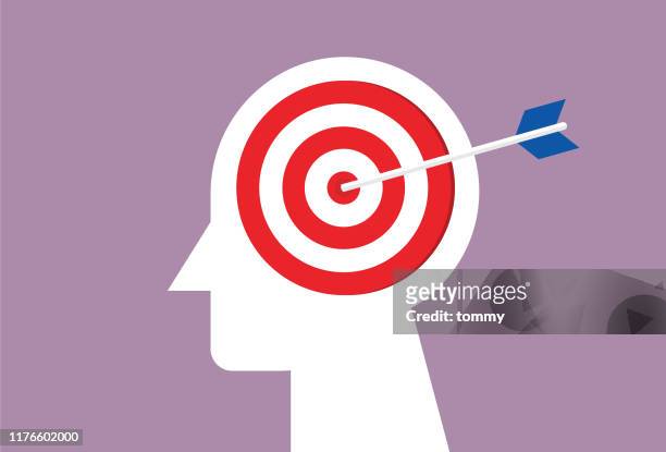 human head with the arrow on bull's-eye - arrows target stock illustrations