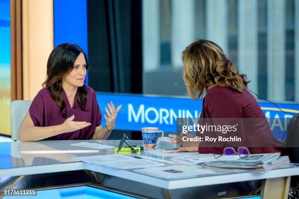 White House Press Secretary Stephanie Grisham with Anchor Maria Bartiromo as she visits "Mornings With Maria" at Fox Business Network Studios on...