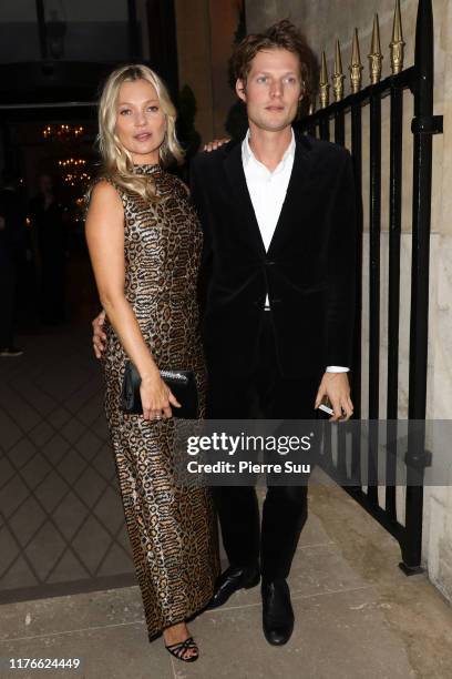 Kate Moss and Nikolai von Bismarck arrive at The Hotel De Crillon on September 23, 2019 in Paris, France.