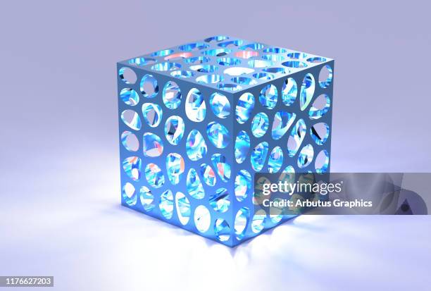 vornoi cube: abstract hollowed cubic form - hollow stock pictures, royalty-free photos & images