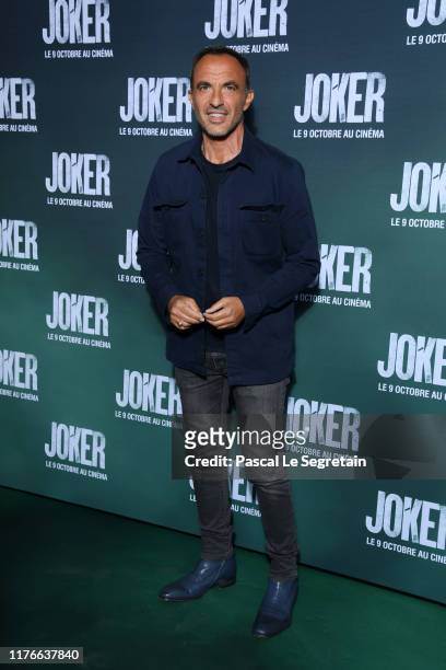 Nikos Aliagas attends the "Joker" Premiere at cinema UGC Normandie son September 23, 2019 in Paris, France.