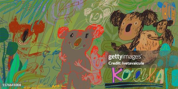 stockillustraties, clipart, cartoons en iconen met koala beren in de natuur - koala