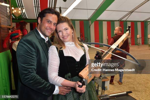 Roman Libbertz and his wife Jessica Libbertz during the BMW Armbrustschiessen as part of the Oktoberfest 2019 at Armbrust-Schuetzenfesthalle at...