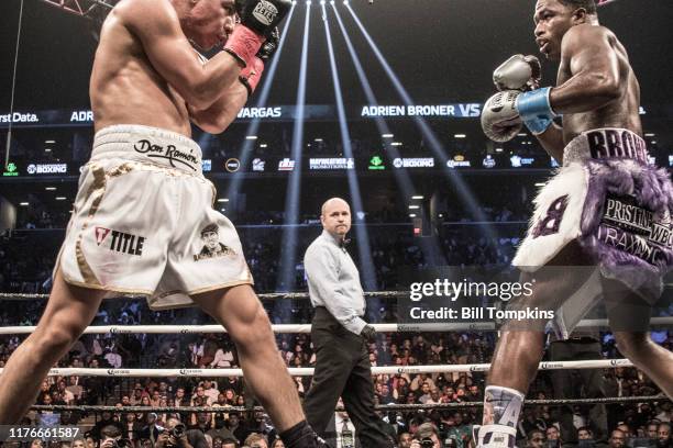 Adrien Broner and Jesse Vargas fight to a Majority Draw in their Welterweight fight at Barclays Center on April 21, 2018 in New York City.