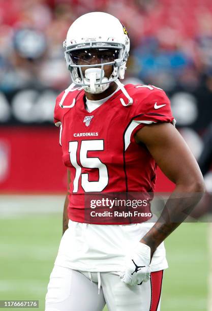 Wide receiver Michael Crabtree of the Arizona Cardinals prior to the NFL football game against the Carolina Panthers at State Farm Stadium on...