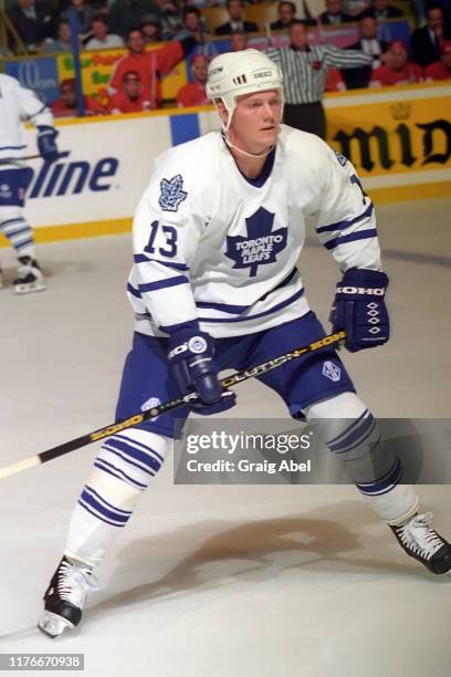 Mats Sundin of the Toronto Maple Leafs skates against the Detroit Red Wings during NHL preseason game action on October 1, 1995 at Maple Leaf Gardens...