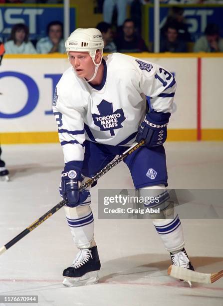 Mats Sundin of the Toronto Maple Leafs skates against the Detroit Red Wings during NHL preseason game action on October 1, 1995 at Maple Leaf Gardens...