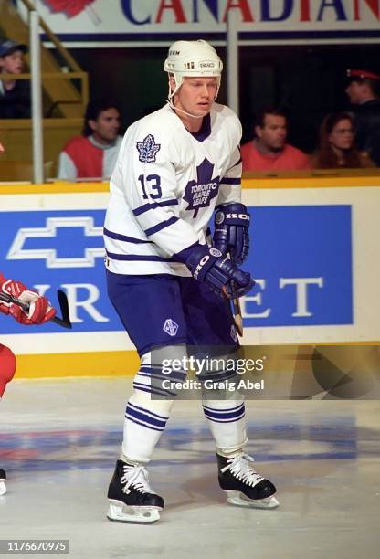 Mats Sundin of the Toronto Maple Leafs skates against the Detroit Red Wings during NHL preseason game action on October 1, 1995 at Maple Leaf Gardens...