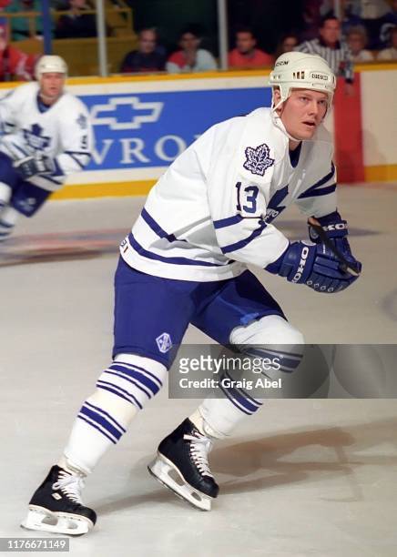 Mats Sundin of the Toronto Maple Leafs skates against the Detroit Red Wings during NHL preseason game action on October 1, 1995 at Maple Leaf Gardens...