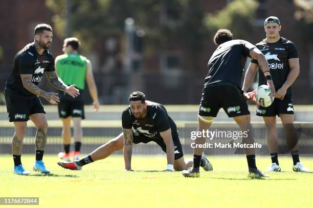 John Sutton of the Rabbitohs warms up during a South Sydney Rabbitohs NRL training session at Redfern Oval on September 24, 2019 in Sydney, Australia.