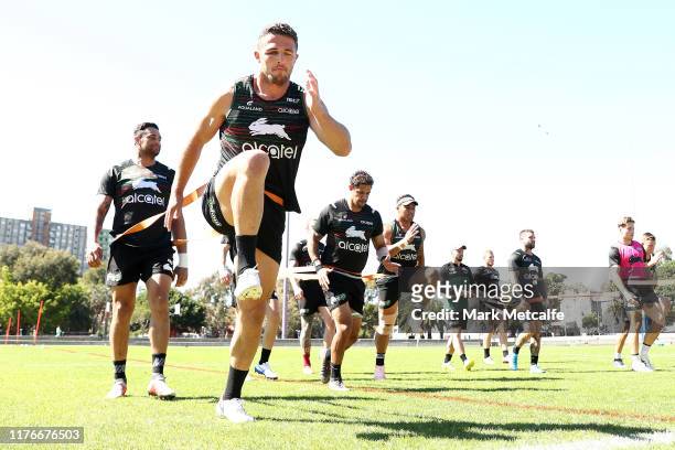 Sam Burgess of the Rabbitohs trains during a South Sydney Rabbitohs NRL training session at Redfern Oval on September 24, 2019 in Sydney, Australia.