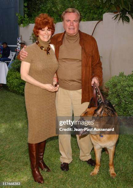 Jill St. John, Robert Wagner and their dog Larry during "Silver Spoon Dog and Baby Buffet Benefitting Much Love Animal Rescue - Day One at Private...