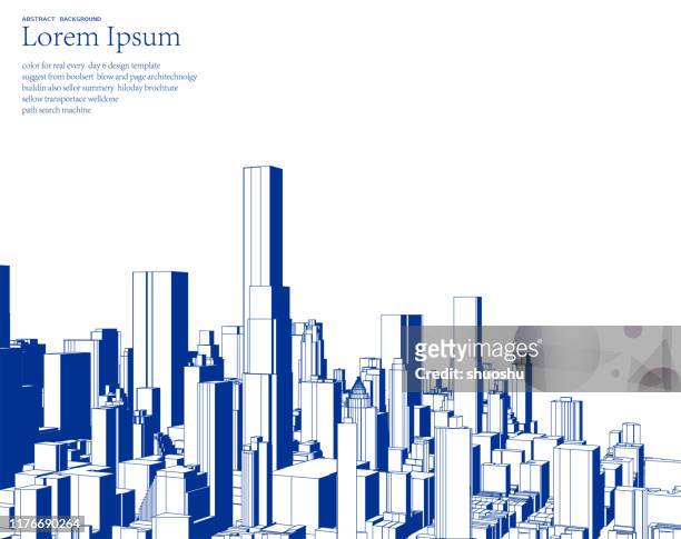 blaue skizze stil stadt skyline illustration plakat - skyscraper stock-grafiken, -clipart, -cartoons und -symbole