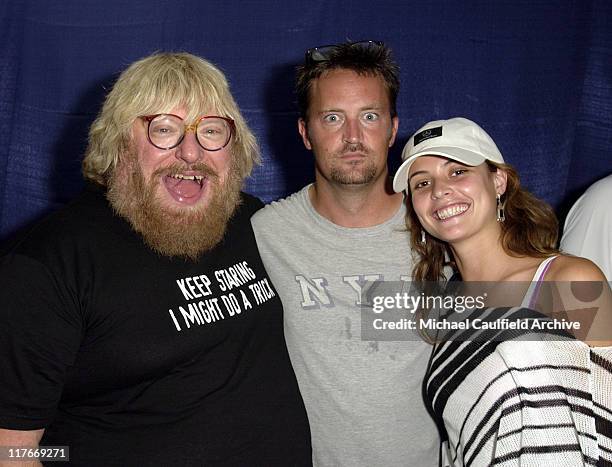 Bruce Vilanch, Matthew Perry and Josie Maran during 2002 Mercedes-Benz Cup - "A Night at the Net" - Backstage at Los Angeles Tennis Center, UCLA in...