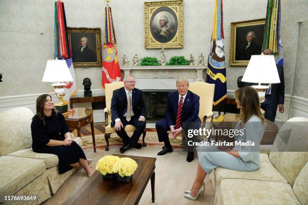 United States President Donald Trump and First Lady Melania Trump host Australian Prime Minister Scott Morrison and his wife, Jenny Morrison, in the...