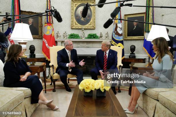 United States President Donald Trump and First Lady Melania Trump host Australian Prime Minister Scott Morrison and his wife, Jenny Morrison, in the...