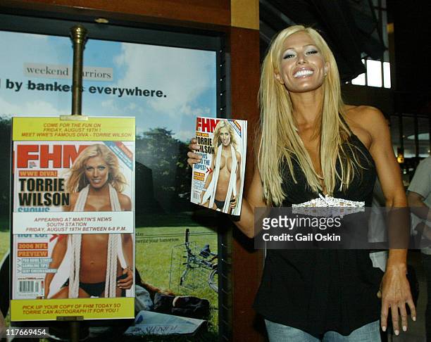 Torrie Wilson during Signing for FHM cover girl and WWE Diva Torrie Wilson at 1 South Station in Boston, Massachusetts, United States.