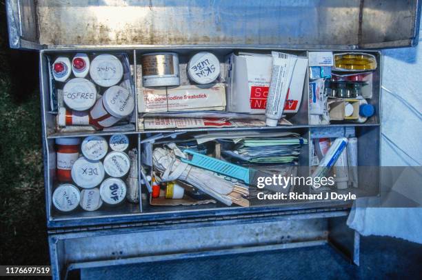 Player Medical supplies on the sideline. San Francisco 49ers 17 vs San Diego Chargers 6 at Jack Murphy Stadium in San Diego, California.