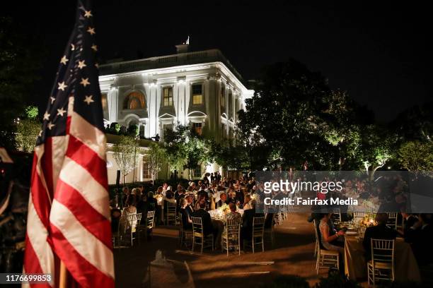 President Donald Trump and First Lady Melania Trump host a state dinner for Australian Prime Minister Scott Morrison and his wife, Jenny Morrison, in...