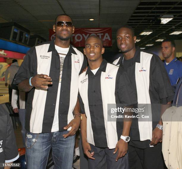 Cleveland Cavaliers forward Lebron James, New Orleans Hornets guard Chris Paul and Miami Heat guard Dwyane Wade during the Chris Paul's Winston-Salem...