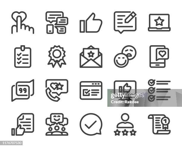 testimonial - bold line icons - checking email stock illustrations