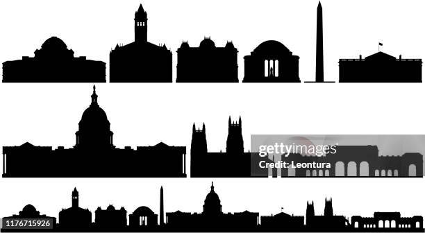 ilustraciones, imágenes clip art, dibujos animados e iconos de stock de washington dc edificios y skyline - washington monument
