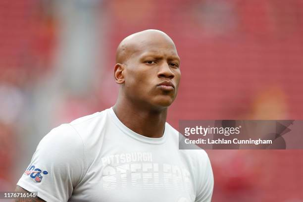 Ryan Shazier of the Pittsburgh Steelers looks on before the game against the San Francisco 49ers at Levi's Stadium on September 22, 2019 in Santa...