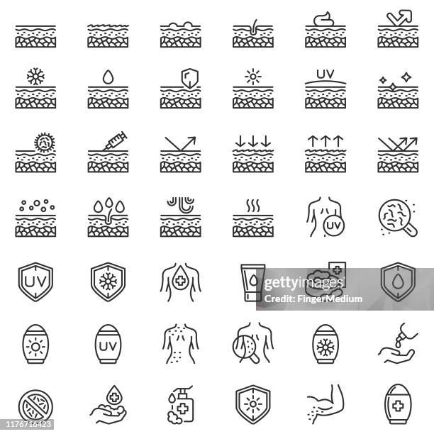 ilustraciones, imágenes clip art, dibujos animados e iconos de stock de conjunto de iconos para el cuidado de la piel - dried