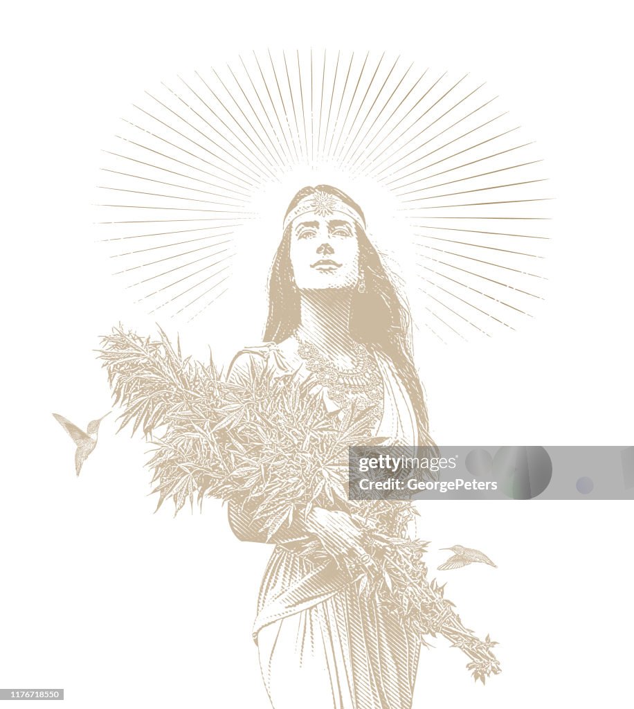 Frau hält Blumenstrauß von Cannabispflanzen