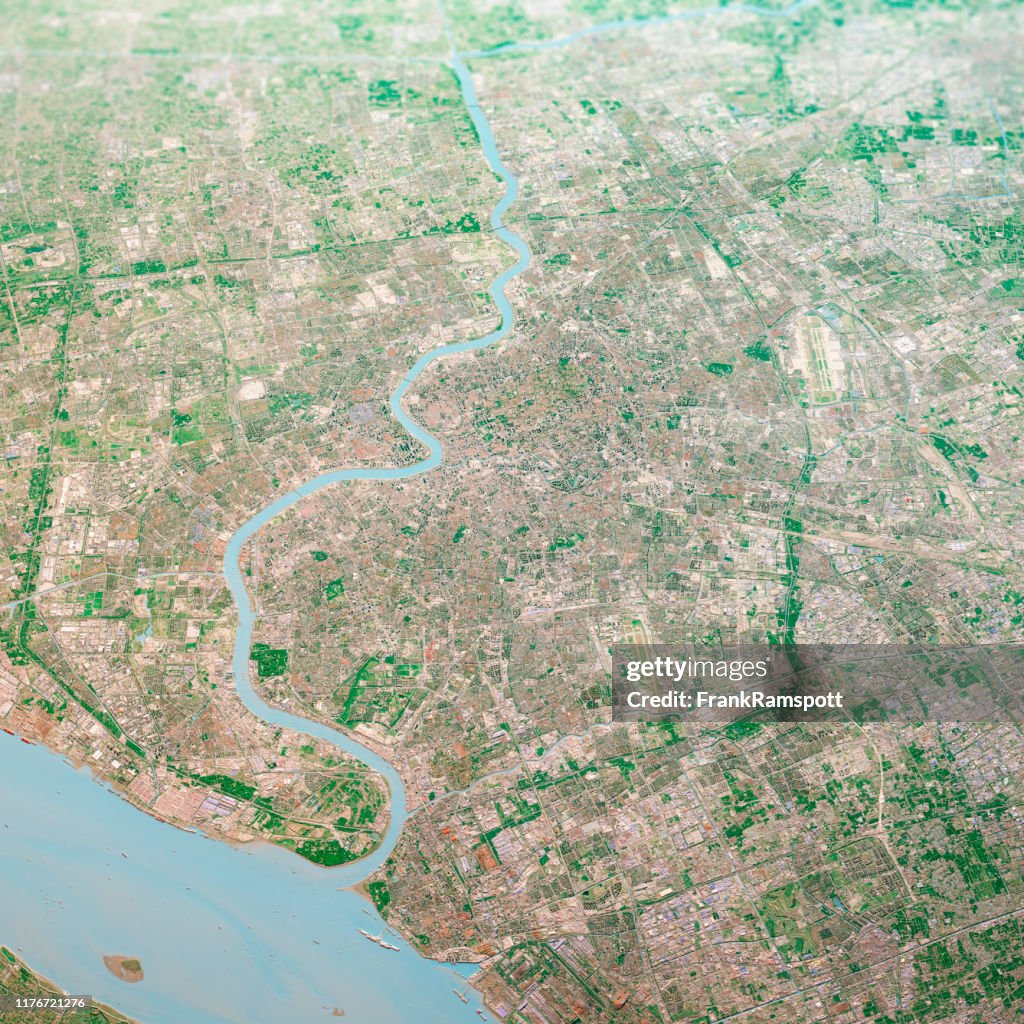 Shanghai City 3D render luchtfoto landschap uitzicht vanaf North Oct 2018