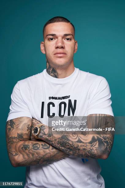 The Best FIFA Men's Goalkeeper Award finalist Ederson of Manchester City and Brazil poses for a portrait ahead of The Best FIFA Football Awards 2019...