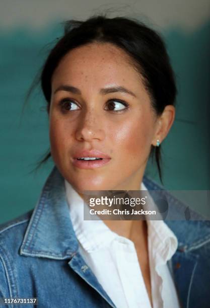 Meghan, Duchess of Sussex visits Waves for Change, an NGO, at Monwabisi Beach with Prince Harry, Duke of Sussex on September 24, 2019 in Cape Town,...