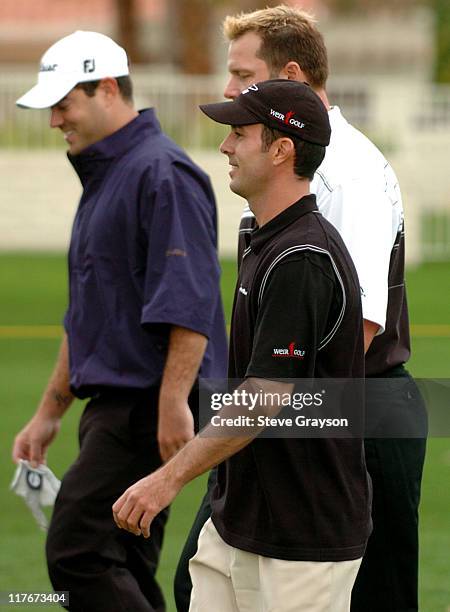 Carson Daly, Roger Clemens and Mike Weir in action at the PGA Tour's 45th Bob Hope Chrysler Classic Pro Am at Bermuda Dunes Country Club.