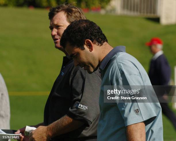Peter Jacobsen and Pete Sampras in action at the PGA Tour's 45th Bob Hope Chrysler Classic Pro Am at Bermuda Dunes Country Club.