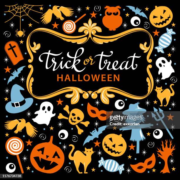 trick or treat icon set - halloween skeleton stock illustrations