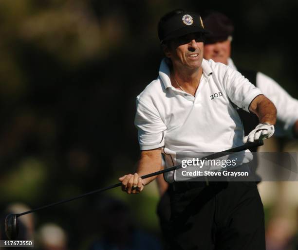 Alice Cooper in action at the PGA Tour's 45th Bob Hope Chrysler Classic Pro Am at Bermuda Dunes Country Club.
