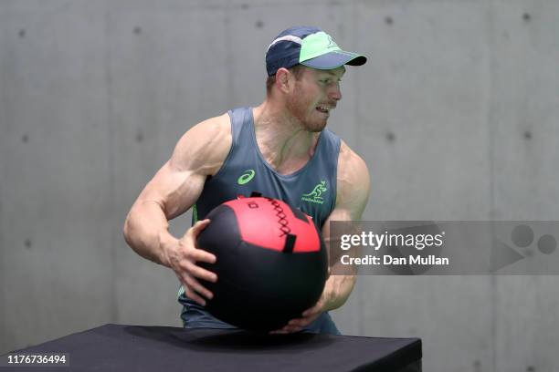 David Pocock of Australia trains during a gym session at Urayasu Park on September 24, 2019 in Tokyo, Japan.